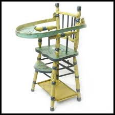 Convertible Doll High Chair Play Table, Ca. 1935-40, Folk Art Painted. For Sale at Ruby Lane