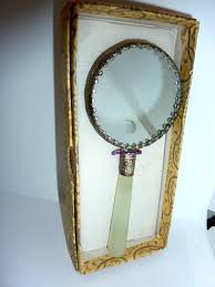 Vtg Asian Metal Ornate Round Hand Mirror Jade Handle Hand ...