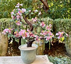 Vintage Large Chinese Jade Glass Bonsai Tree Cherry Blossom ...