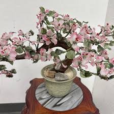 Vintage Cherry Blossom Jade Stone Bonsai Tree | Chairish