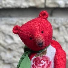 Vintage 11" Red Long Mohair Teddy Bear. Glass Eyes, Embroidered Muzzle. Dressed in Soft Yellow Dress and Hair Band Bow. so Charming. - Etsy