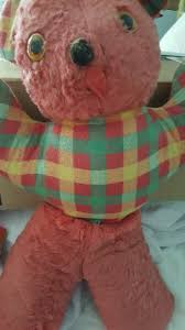 1953-5 Teddy Bear-16"H-Red-Plaid Flannel Top-Ears, Eyes/Nose/Sticking Out Tongue | eBay Australia