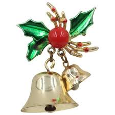 Similar Items to Brooch Pin Holly Leaf Bell with Clangers MCM Christmas Jewelry