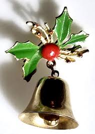 Vintage Christmas Gold Tone Holly Enamel Bell Brooch Pin | eBay