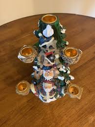 Christmas Tree Santa Woodland Animals 5 Taper Candle Holder 11" Centerpiece | eBay