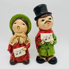 Vintage Christmas Caroler Pair Man Woman Singing Figurine ...