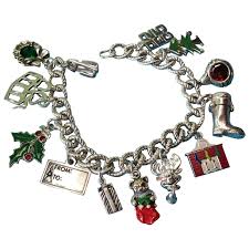 Similar Items to Vintage Sterling Silver Christmas Theme Charm Bracelet