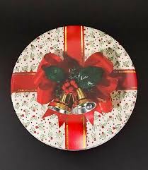 Vintage Round Red White Small Christmas Tin Container Bells ...