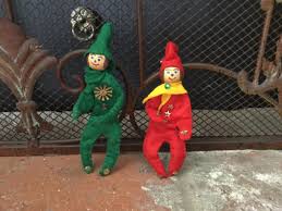 Pair Of Vintage 1960's Handmade Christmas Pixie Elves Bendable Body Wooden Heads | eBay