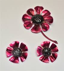 Goldtone Purple Enamel FLOWER Shape Set Clip-On Earrings Pin ...