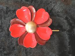 Red Metal Flower Pin - 1960s - Good Condition - Etsy