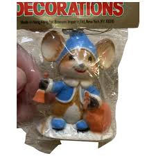 Bronson Ornament Brown Mouse with a Blue Coat and Hat in Plastic . For Sale at Ruby Lane