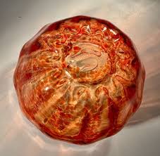 Art Glass Bowl Red Orange Hand Blown Artist Signed 3" tall ...