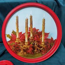 3 Vintage 1970s Tin Round Holiday Serving Trays + 6 Coasters ...