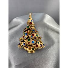Vintage kerstboomspeld broche kleurrijke strassteentjes goudkleurig metaal vakantie JJ - Etsy Nederland