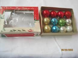 Vintage Japan 12 Glass Christmas Ornaments blue silver gold ...