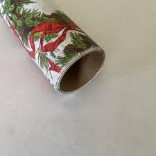 Vintage Christmas Pinecone Holly Wreath Red Ribbon Berry Wrapping Paper 178x26” | eBay