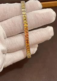 20 Carat Genuine Natural Yellow Sapphires Tennis Bracelet 14 Karat White Gold at 1stDibs | yellow sapphire tennis bracelet, white%20gold%20bracelets, tennis%20bracelets