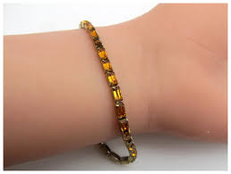 Joseph Mazer Bros Citrine Yellow Topaz Baguette Rhinestone Tennis . For Sale at Ruby Lane