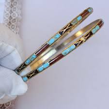 Vintage Lot Cloisonne Bangle 2 Bracelet Colorful Geometric ...