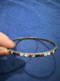 Vintage Enamel Sterling Silver Enamel Bangle Bracelet 8in | eBay