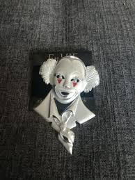 Vintage Silver Tone Metal Clown Face Brooch Pin Red Enamel ...