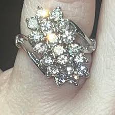 Vintage 18k HGE white gold simulated diamond cluster... | Depop