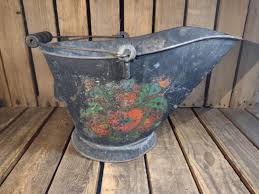 Vintage Coal Scuttle Metal Ash Bucket Rustic Fireplace Hod ...