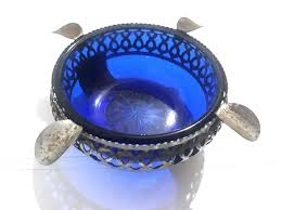 Vintage Bohemian Cobalt Blue Cut Crystal Ashtray Elegant ...