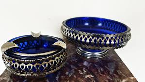 English Sugar Bowl and Ashtray - English Blue Glass ...