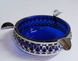 Ashtray Cobalt Blue With Silver Metal Ring With Clamping ...