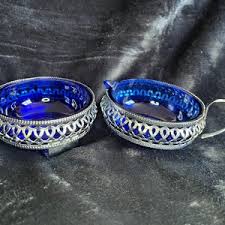 Vintage Bowl/ Pouring Bowl Blue Glass Inserts / Altar Bowls ...