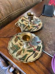 Vintage Brass Enameled Christmas Design Candle Holder ...
