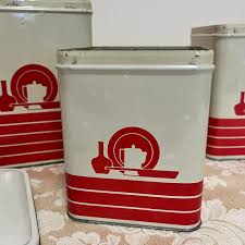 Red Mid Century Kitchen Canisters Tin Cans Vintage Kitchen ...