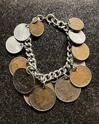 13 Coin Bracelet 7" Half Penny 1921 1950s 1945 1947 British ...