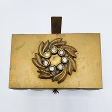 Vintage Gold Tone Metal Jewelry Box Hinged 2 Tier Footed Rhinestone Accents | eBay