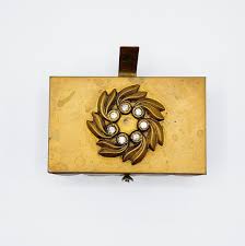 Vintage Gold Tone Metal Jewelry Box Hinged 2 Tier Footed Rhinestone Accents | eBay