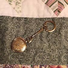 Vintage Gold Tone Clock Medalian Key Chain | eBay