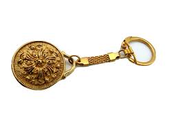 Gold Tone Key Chain Mesh Medallion Gold Tone Metal Tag Rare Vintage | eBay