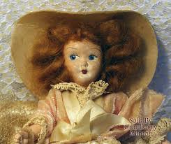 Composition Doll Plastic Toy Original Dress Hat Bonnet Red Hair Vintage Mid Century Gift - CranberryManor Fine Antiques & Vintage Collectibles