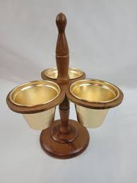 Enesco Vintage 3 Serving Condiment Tray wood with metal cups ...