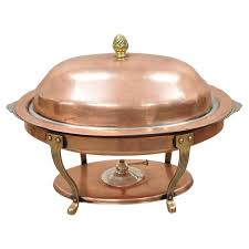Vtg Legion Utensils Copper and Brass Oval Chafing Dish Warming Tray Serving Pan at 1stDibs | warming serving trays, legion utensils company, copper chafing dish