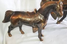 Vintage Set Of 2 Large Copper Bronze Metal Western Saddle Horse Statue Figurines | eBay