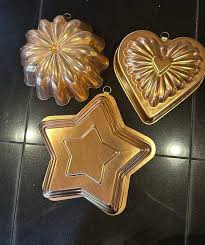 3Piece Copper Color JELLO/CAKE MOLDS Heart/Star/Flower EUC ...