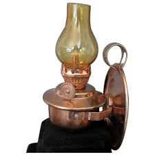 Vintage Copper Plated Miniature Kerosene Lamp with Amber ...