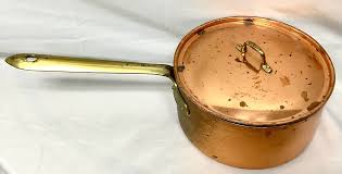 Vintage 6.5" Copper Sauce Pot With Lid and Brass Handle | Chairish