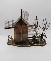 Vintage Musical Rustic Brass Copper Tin Windmill House Plays ...
