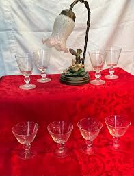 Hummingbird lamp with MCM Sevron Starfire Wine glasses | EstateSales.org