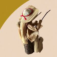 Vintage Corn Husk Doll: Handcrafted Father & Child Fishing ...