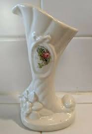 Vintage Cream Cornucopia Vase With Cameo Pink Rose Floral ...